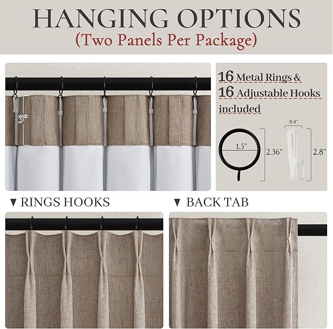 Dark Flax Living Room Curtains 84 Inches Long, Tan Pinch Pleated Linen Window - Image 4