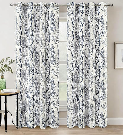 DriftAway Linen Printed Blackout Curtains Tree Branch Pattern Double Layer 90 by DriftAway