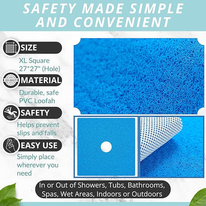 Enkosi Loofah Shower Mat with Drain Hole – Cushioned Anti-Slip Square Bath Mat - Image 3