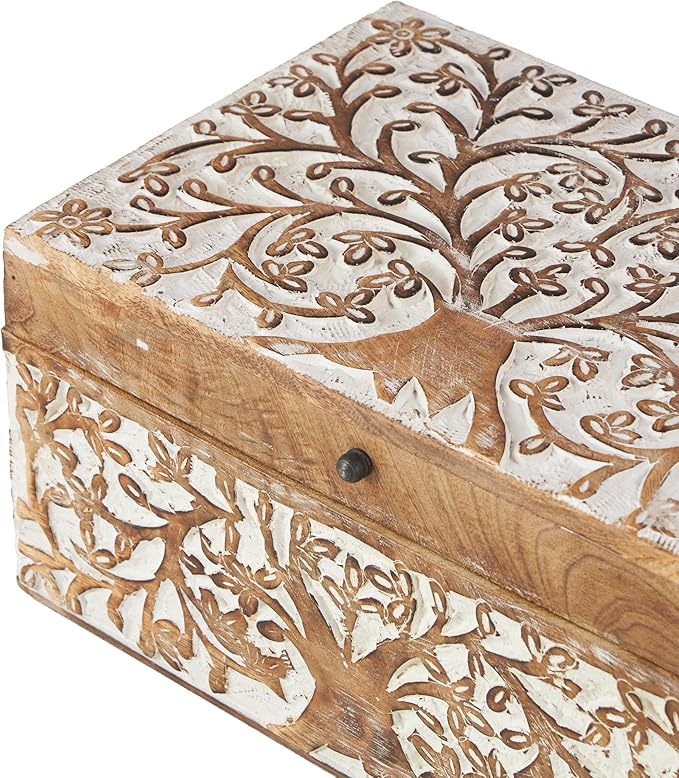 Deco 79 Mango Wood Floral Decorative Box Decorative Keepsake Boxes - Image 4