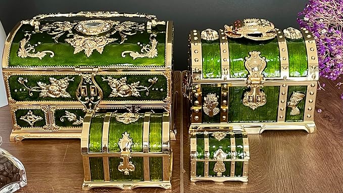 Retro Jewelry Box Arched Vintage Rectangular Metal Chest Necklace Ring Earrings - Image 6