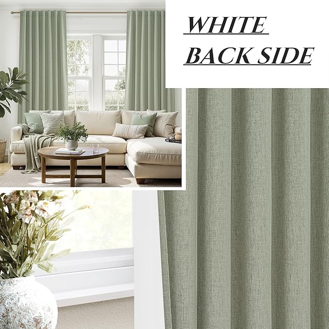 Sage Green Blackout Linen Curtains 105 Inches Long - Image 7