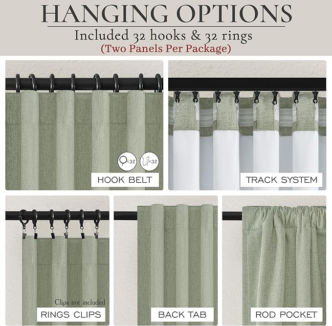Sage Green Blackout Linen Curtains 96 Inches Long - Image 3