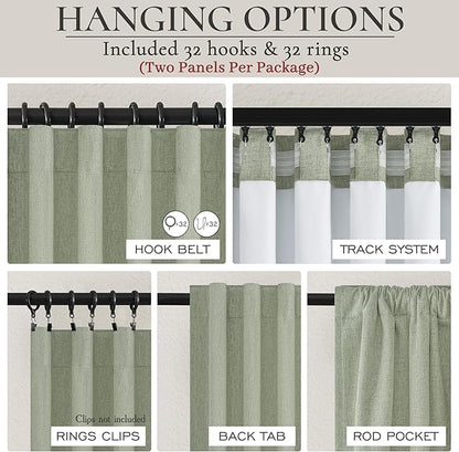 Sage Green Blackout Linen Curtains 105 Inches Long - Image 3