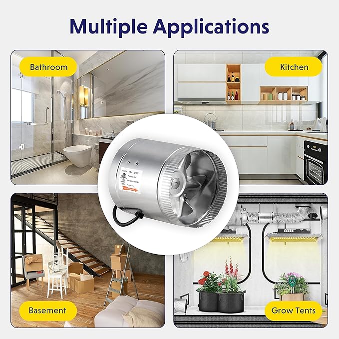 iPower 6 Inch 240 CFM Low Noise Inline Ducting Booster Fan - Image 7