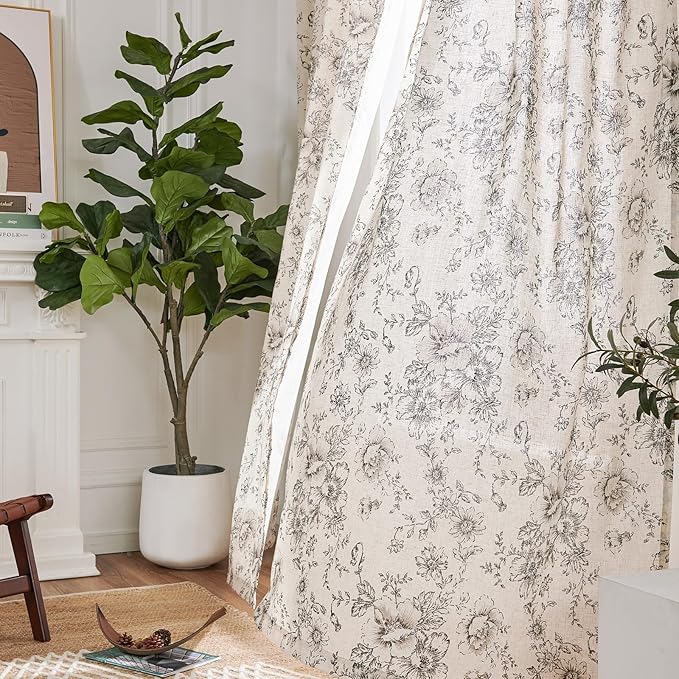 jinchan Linen Blend Curtain Floral Curtains Extra Wide - Image 5