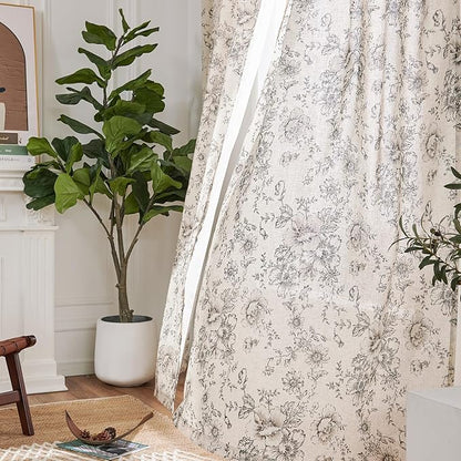 jinchan Linen Blend Curtain Floral Curtains Extra Wide - Image 5