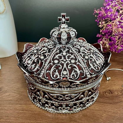 Crown Shape Jewelry Chest, Yurt Style Vintage Metal Gem Box, Round Alloy Retro - Image 2