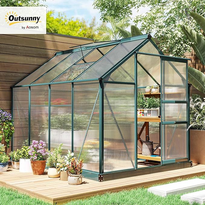 Outsunny 6' x 8' Greenhouse for Outdoors, Polycarbonate Greenhouse - Image 2