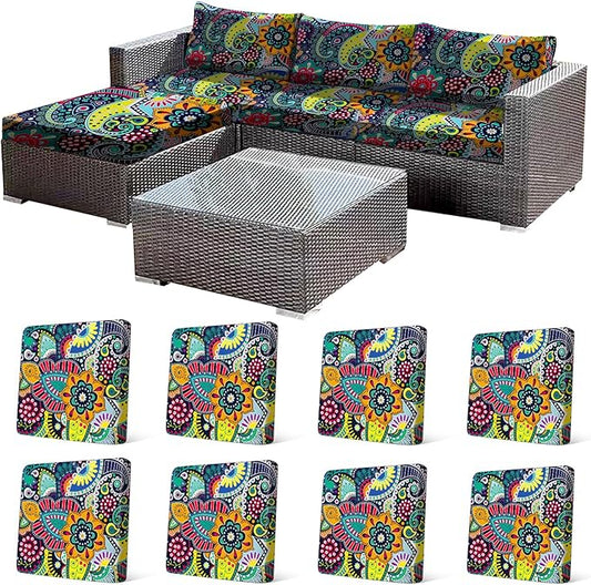 8Pcs Stretch Patio Cushion Cover, Boho Floral Couch & Sofa Slipcovers by CALBODE