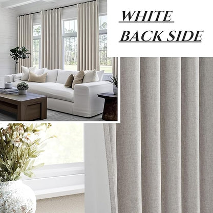 Natural Melange Taupe Blackout Curtains 108 Inch Extra Long Linen Viral Curtain - Image 6