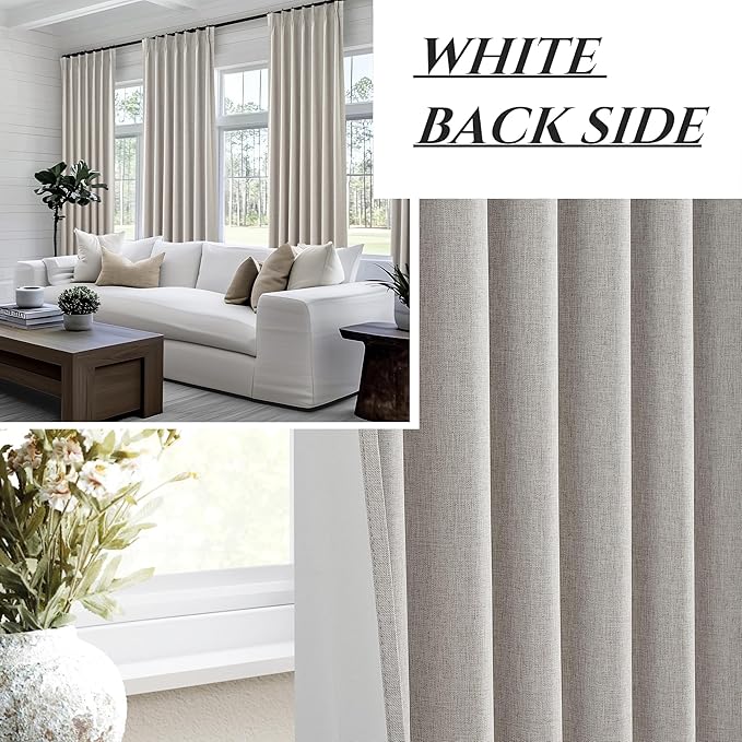 Grey Beige Viral Thick Linen Blackout Curtains 90 Inches Long - Image 6