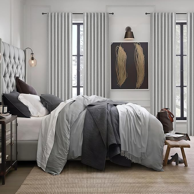 Gray 100% Blackout Linen Tall Curtains 132 Inches Extra Long 2 Panels Set - Image 6