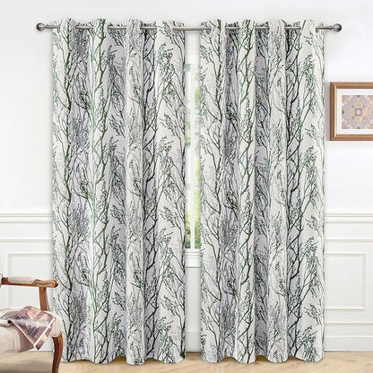 DriftAway Linen Printed Blackout Curtains Tree Branch Pattern Double Layer 90 by DriftAway