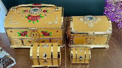 Retro Jewelry Box Arched Vintage Rectangular Metal Chest Necklace Ring Earrings - Image 6