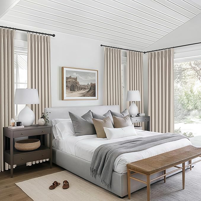 Grey Beige Linen Pinch Pleated Viral Thick Curtains Blackout & Drapes 84 Inch - Image 6