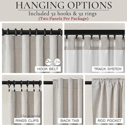 Pleat Linen Blend Room Darkening Curtains 84 Inch Length 2 Panels Set - Image 5