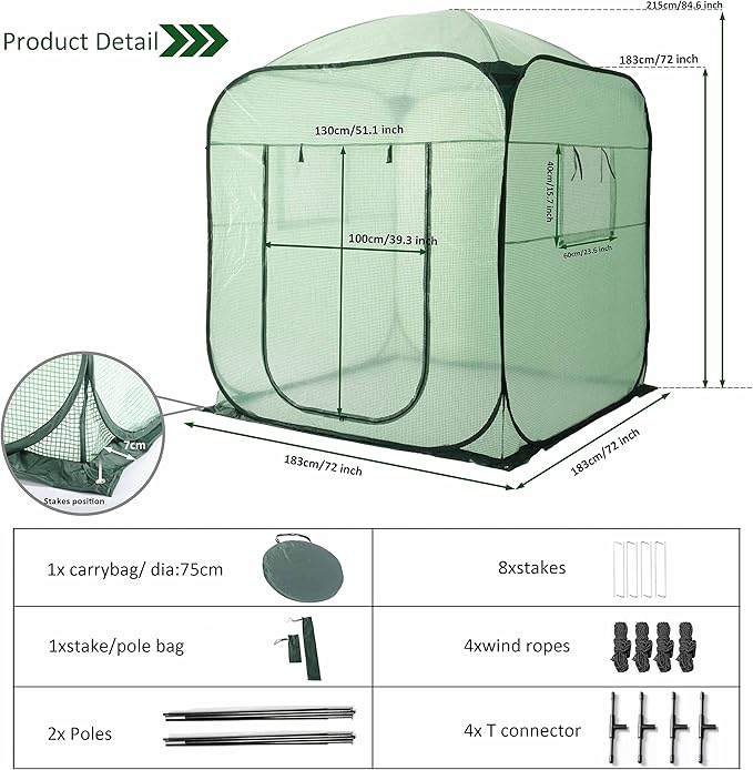 Porayhut Pop Up Greenhouse Tent, Portable X-Large Walk-in Flower House - Image 2