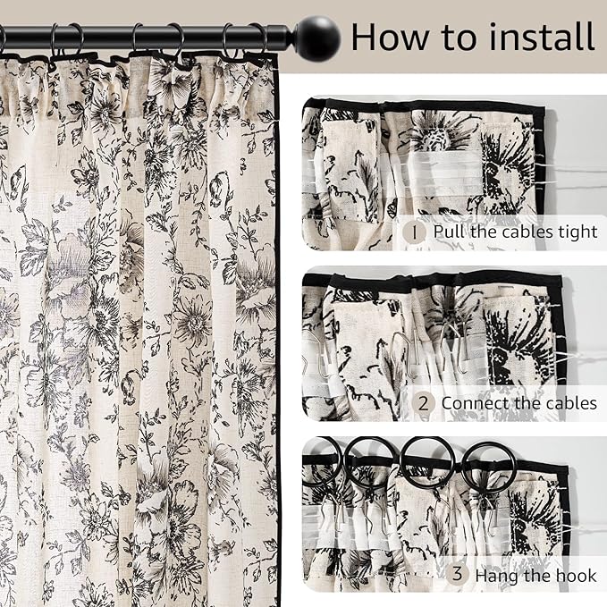 JINCHAN Linen Blend Floral Curtains French Country Curtain - Image 5