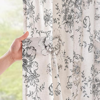 jinchan Linen Blend Curtain Floral Curtains - Image 2