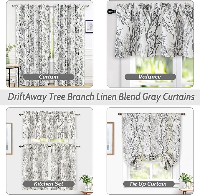 DriftAway Linen Printed Blackout Curtains Tree Branch Pattern Double Layer 84 - Image 5