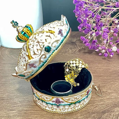 Crown Shape Jewelry Chest, Yurt Style Vintage Metal Gem Box, Round Alloy Retro - Image 3