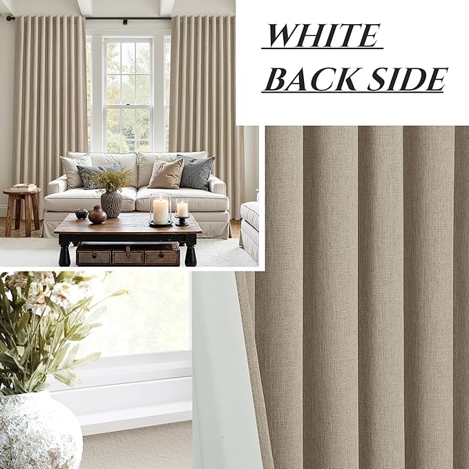 Blackout Curtains 60 Inches Extra Wide Grey Beige Linen Curtains 84 Inch Length - Image 7