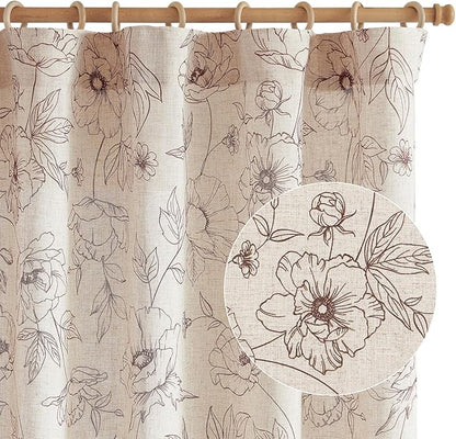 jinchan Floral Linen Curtains for Living Room 63 Inch Length Brown Flower - Image 8