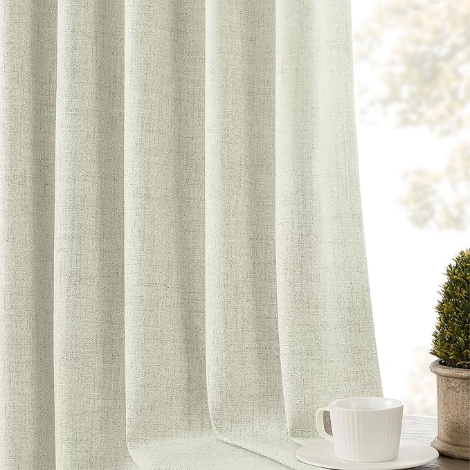 CUCRAF Linen 100% Blackout Curtains 90 Inch Length 2 Panels Set, Back Tab and - Image 8