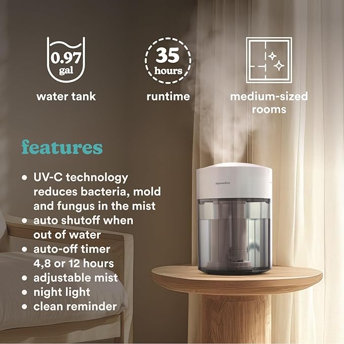 HoMedics Humidifiers for Bedroom, Office and Plants. Total Comfort UV-C - Image 5