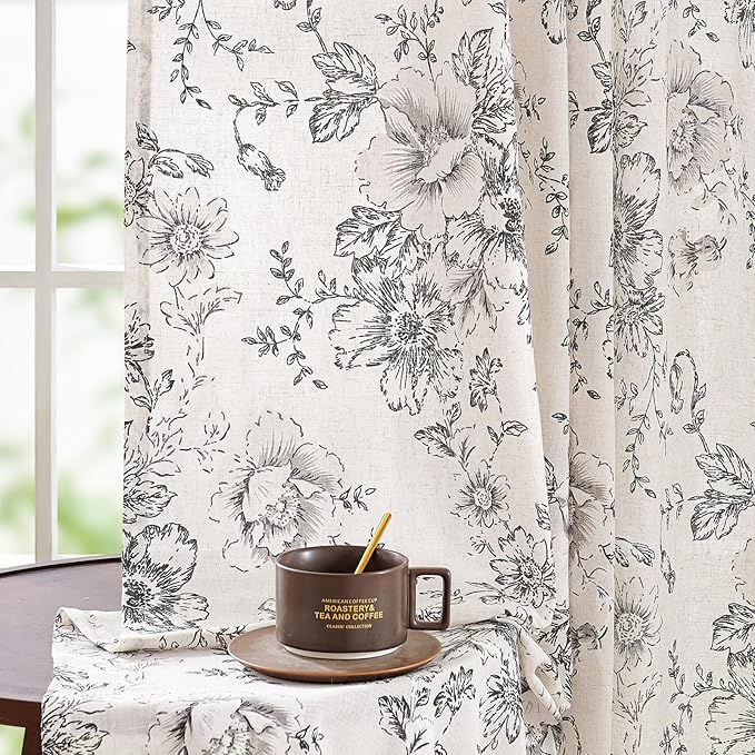 jinchan Linen Blend Curtain Floral Curtains Extra Wide by JINCHAN