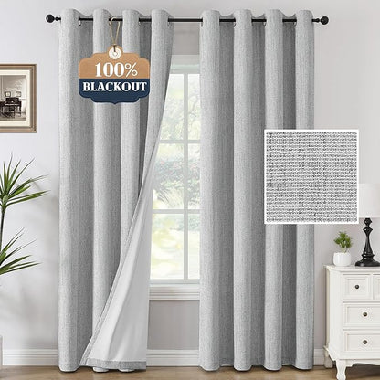 H.VERSAILTEX Chenille Linen Curtains 108 inches Long 100% Blackout Curtains by HVERSAILTEX