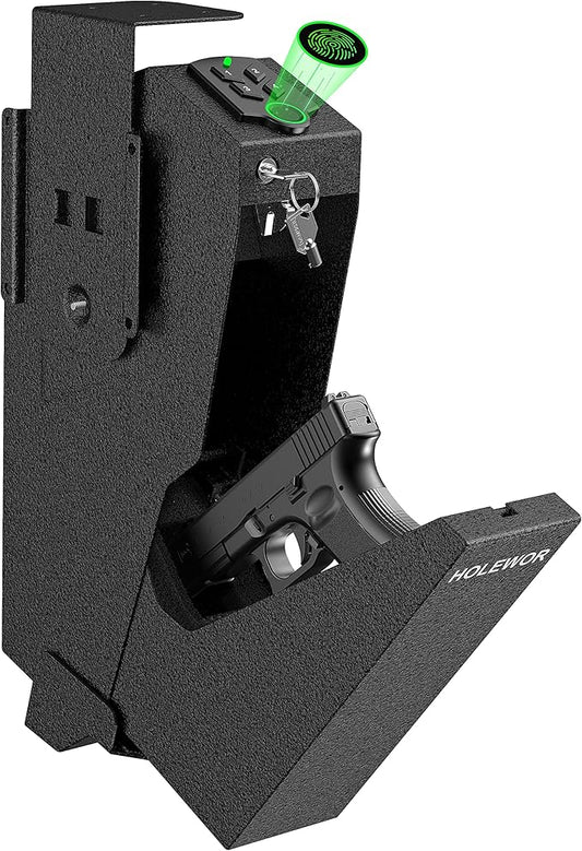 Gun Safe, Biometric Gun Safe for Handgun Drop Down Pistol Safe Mounted Single by HOLEWOR