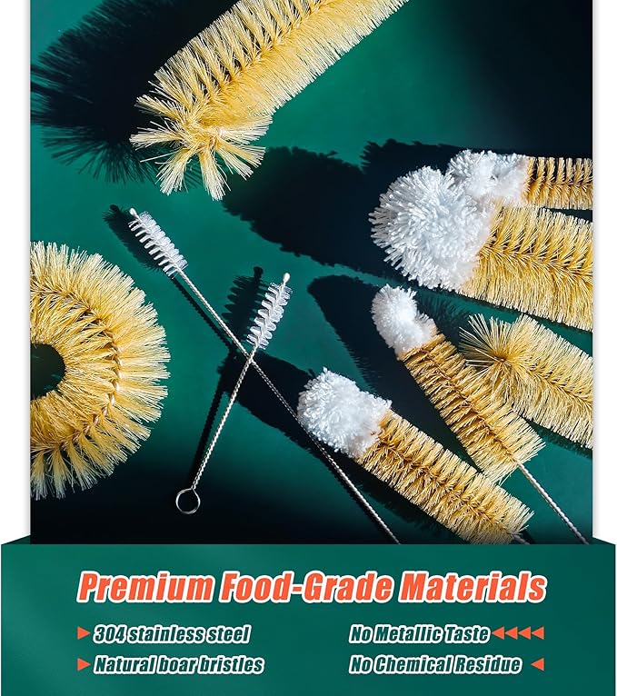 9-Pack Thin Long Handle Bottle Brushes, Stainless Steel Wire Cleaners - Image 3