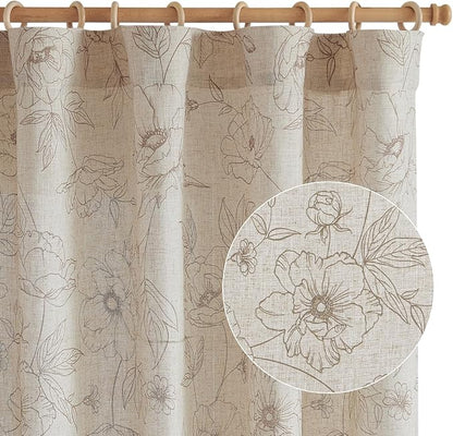 jinchan Floral Linen Curtains for Living Room 96 Inch Length Taupe Flower - Image 8