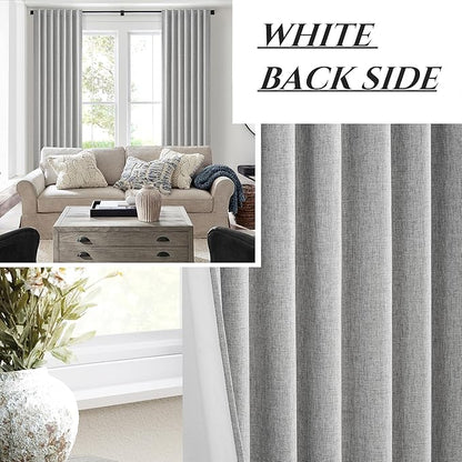 Gray 100% Black Out Linen Curtains 112 Inches Long 2 Panels Set - Image 6