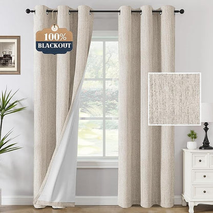 H.VERSAILTEX 100% Blackout Curtains Linen Textured Chenille Curtains Thermal by HVERSAILTEX