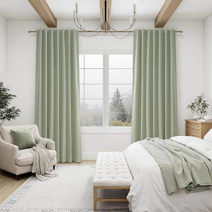 Sage Green Blackout Linen Curtains 84 Inches Long - Image 6