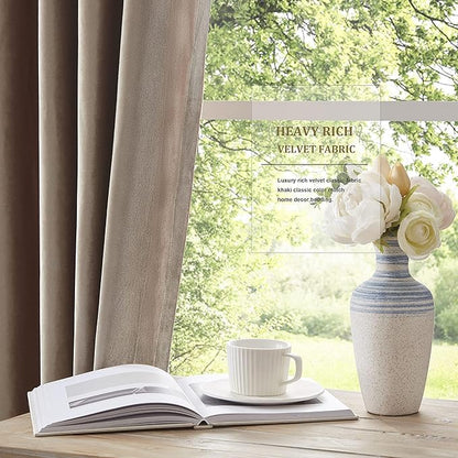 BULBUL Taupe Velvet Curtains 102 inches Long: Luxury Elegant Living Room Curtain - Image 4