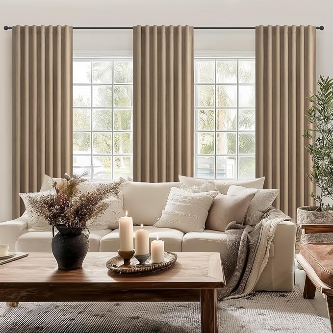 RustBrown Black Out 108 Inch Long Boho Curtains 2 Panel Set, Farmhouse Curtains - Image 6