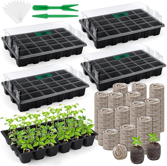 4 Pack 24-Cells Seed Starter Tray Kit Germination Tray by Hahood