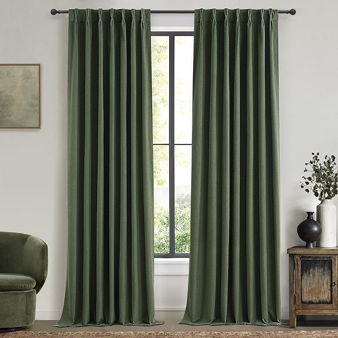 Pinch Pleated Curtains with Rings and Hooks Loden 102 Inch 8-1/2ft Tall Vintage by QJMYDECO