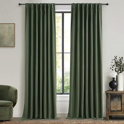 Dark Academia Decor Olive Green Textured Blackout Curtains Panels 108 Inches by QJMYDECO