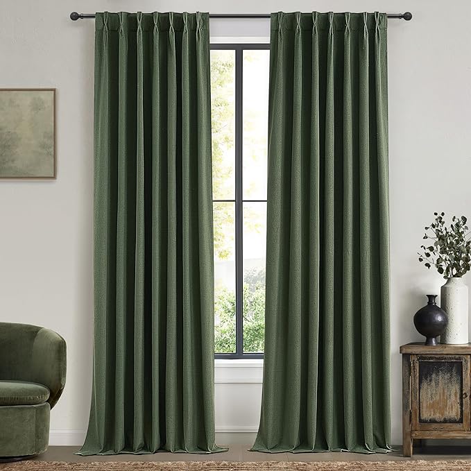 2 Panels Thermal Curtains for Summer Heat, Pinch Pleated Linen Sound Absorbing by QJMYDECO
