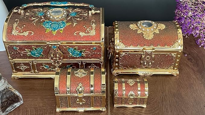 Retro Jewelry Box Arched Vintage Rectangular Metal Chest Necklace Ring Earrings - Image 6