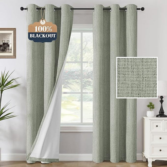H.VERSAILTEX 100% Blackout Curtains Linen Textured Chenille Curtains Thermal by HVERSAILTEX