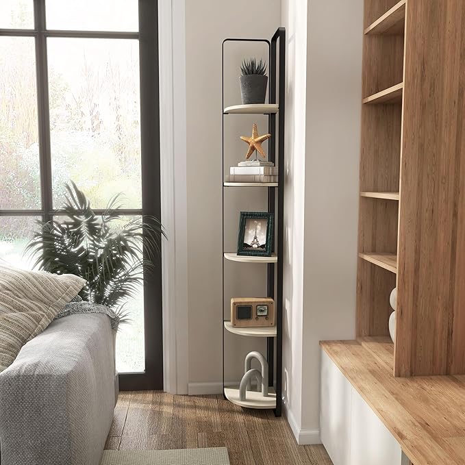 Furniture of America Leif Modern 5 Shelf Bookcase, Two-Tone Corner Bookshelf - Image 2