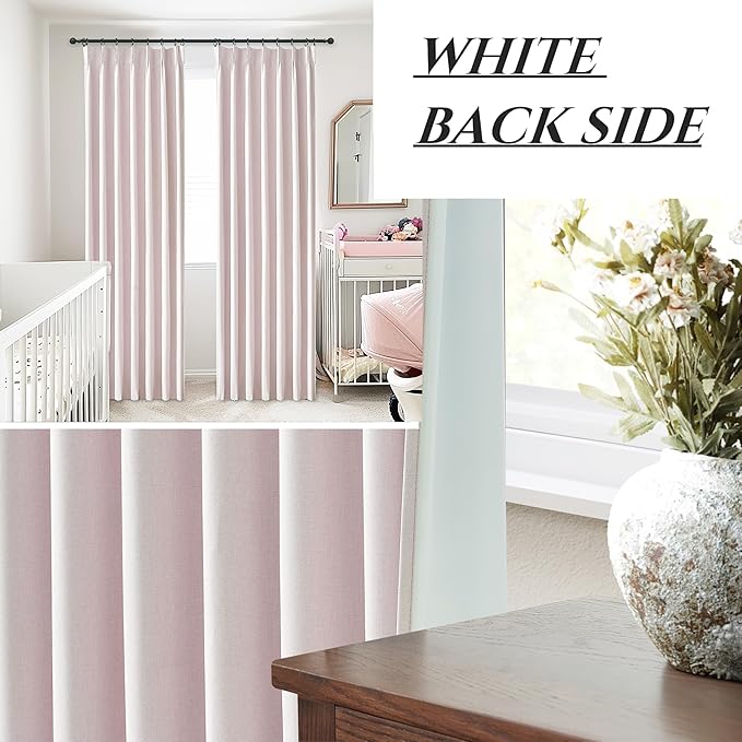 Baby Pink Linen Nursery Curtains 2 Panels Pinch Pleated 102 Inches Long - Image 6