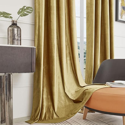 BULBUL Velvet Gold Curtains 84 inch Length- Living Room Blackout Thermal Window - Image 6