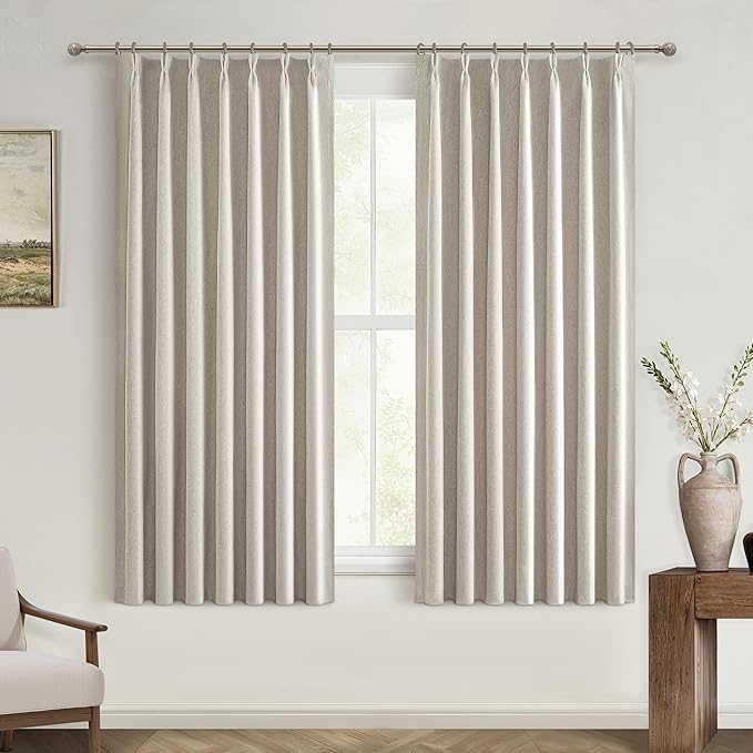 Bedroom Blackout Curtains 63 Inches Long 2 Panel Set, Thermal Curtains by QJMYDECO